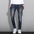Carp Embroidery Printed Denim Men's Jeans Patch Straight Pants